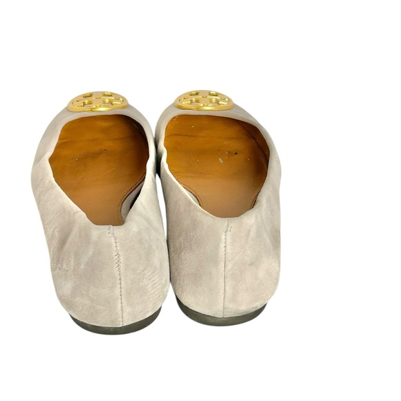 TORY BURCH Benton 2 Suede Ballet Flats Gray Taupe Gold Logo Slip On Shoes Sz 7 - Picture 4 of 8